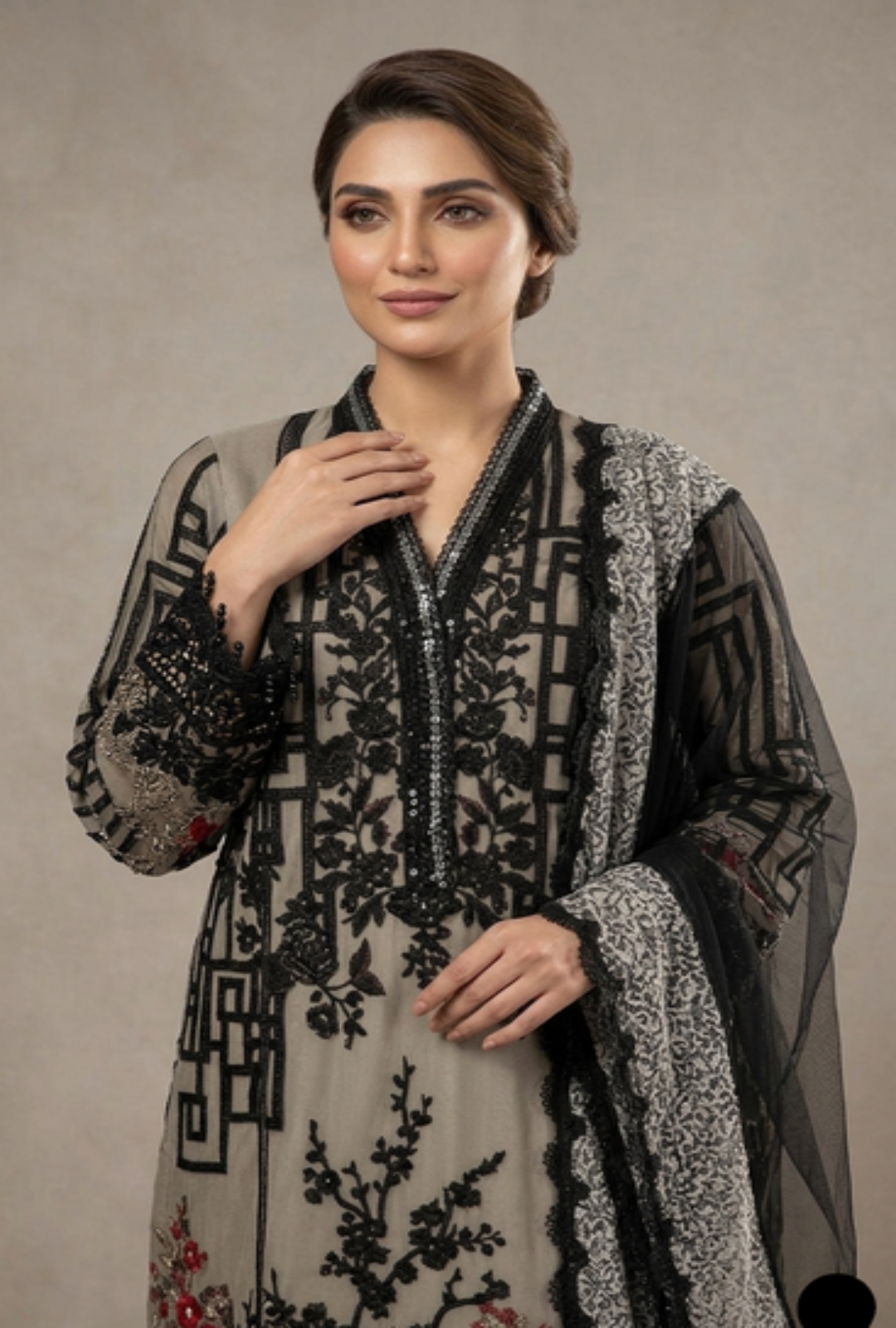 AFROOZE Luxury 3-Piece Embroidered Chiffon Suit