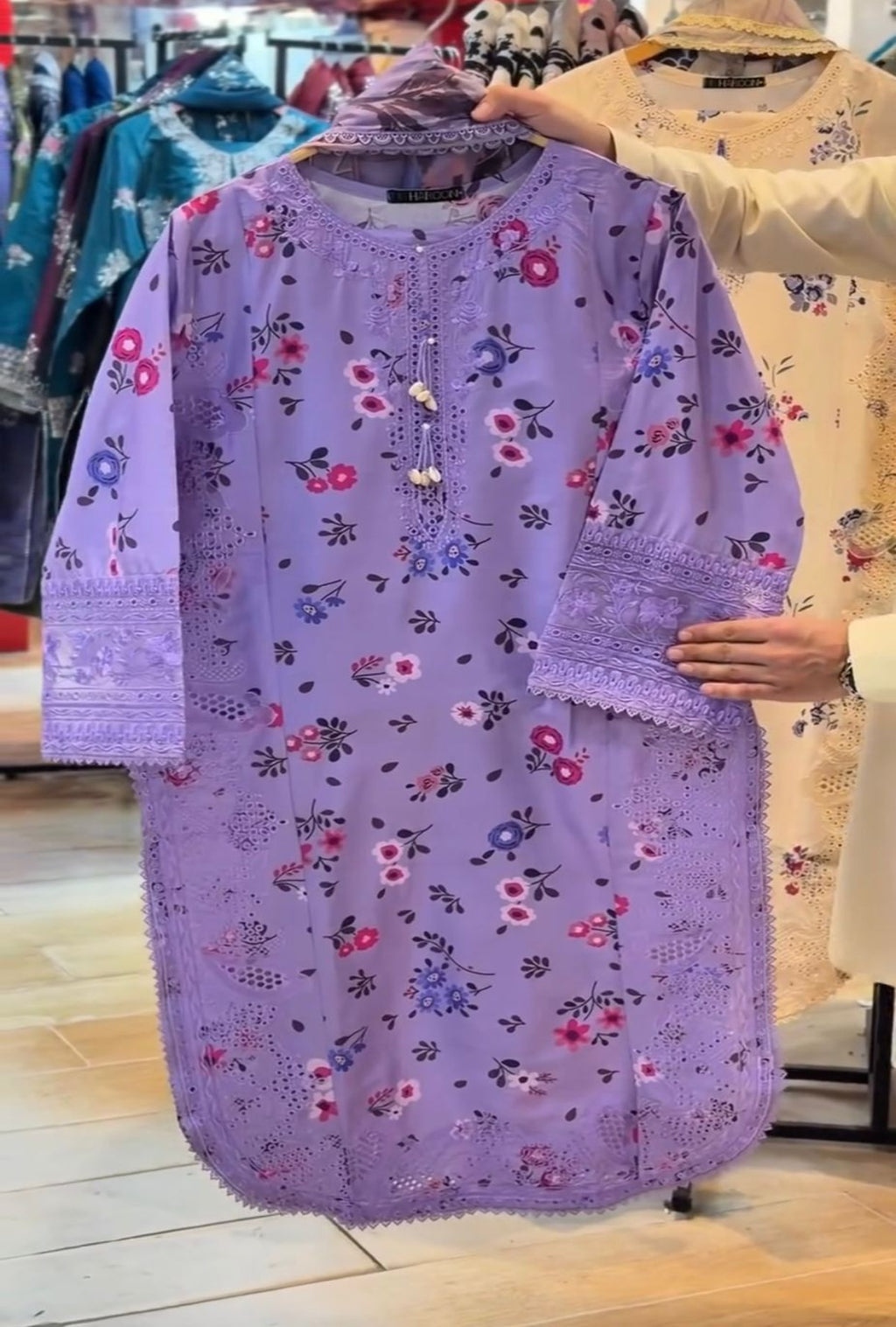 Eid Floral Embroidered Cotton 3-Piece Suit
