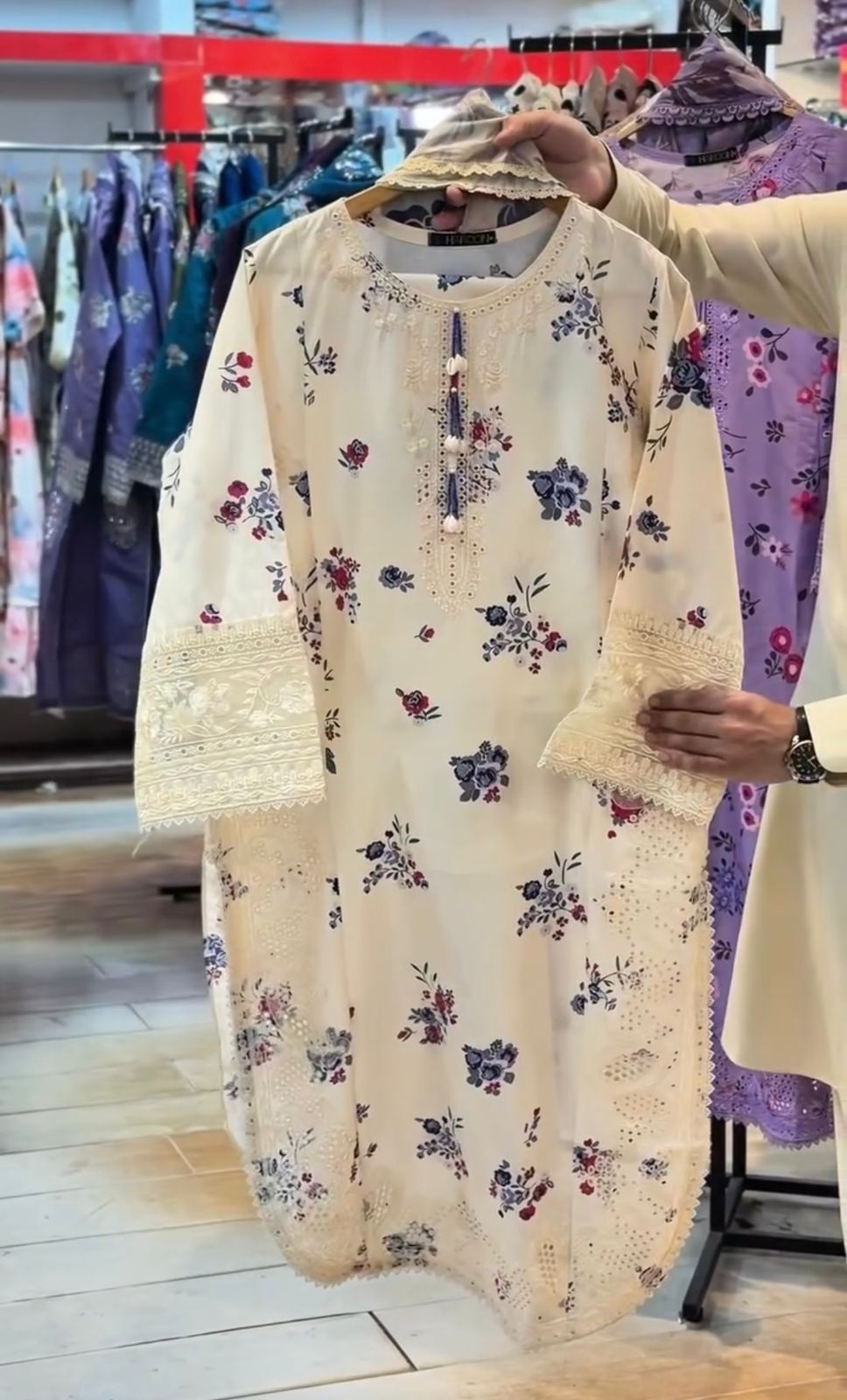 Eid Floral Embroidered Cotton 3-Piece Suit