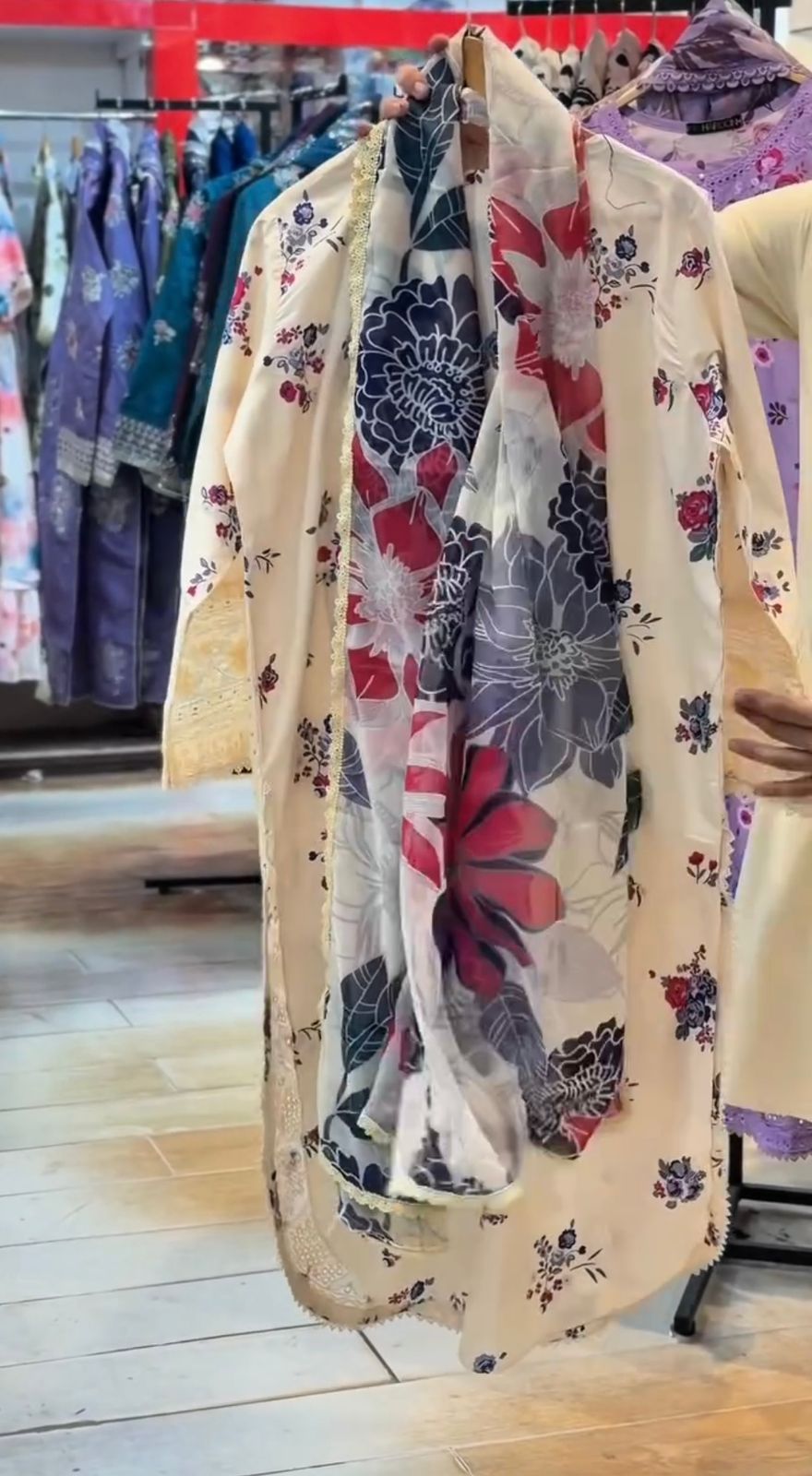 Eid Floral Embroidered Cotton 3-Piece Suit