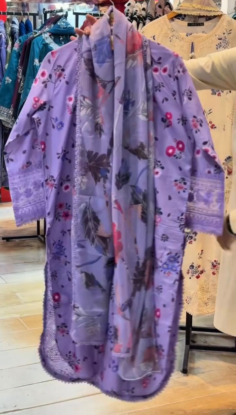 Eid Floral Embroidered Cotton 3-Piece Suit
