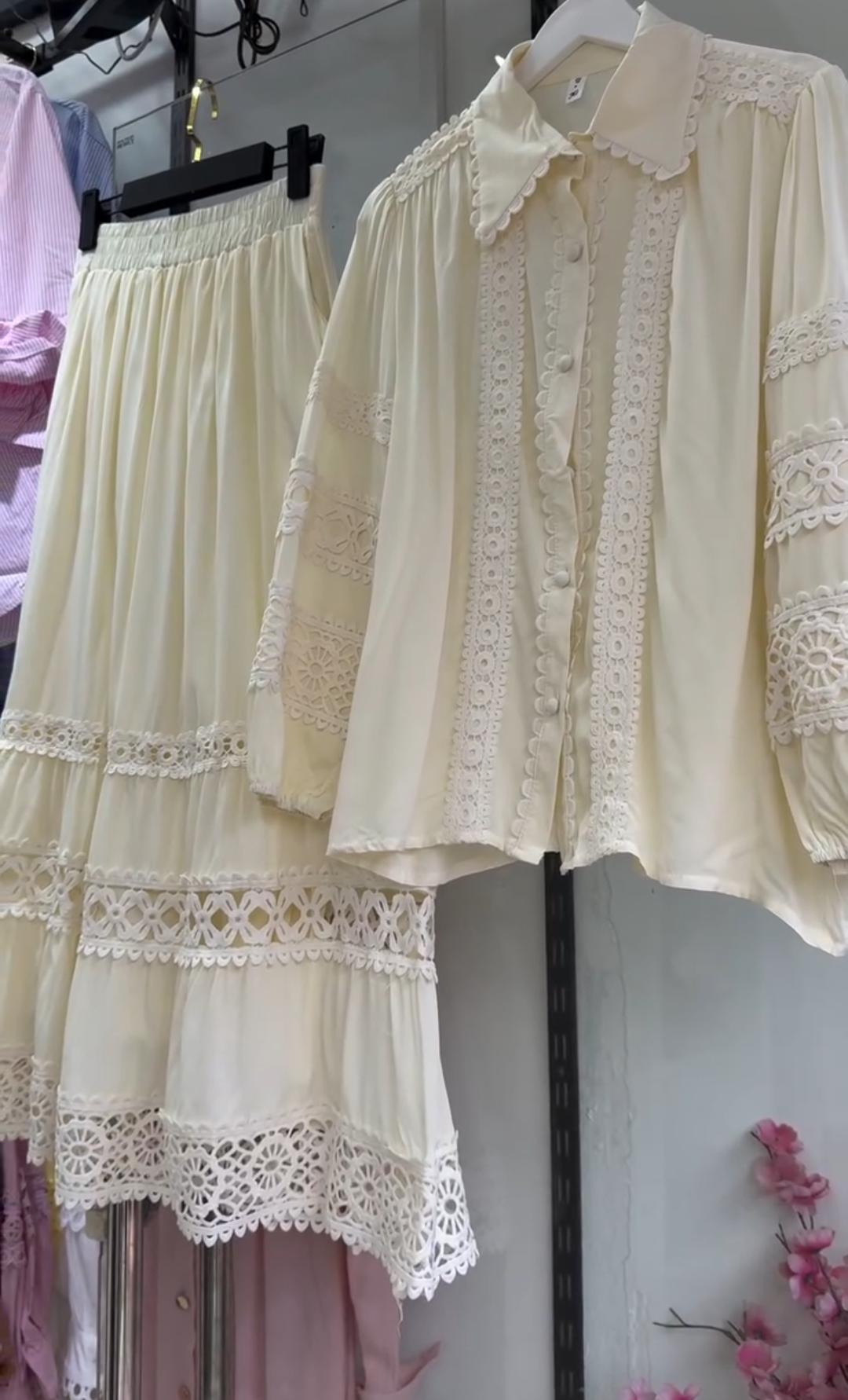 Trendy Shirt &amp; Skirt Set with Lace Work