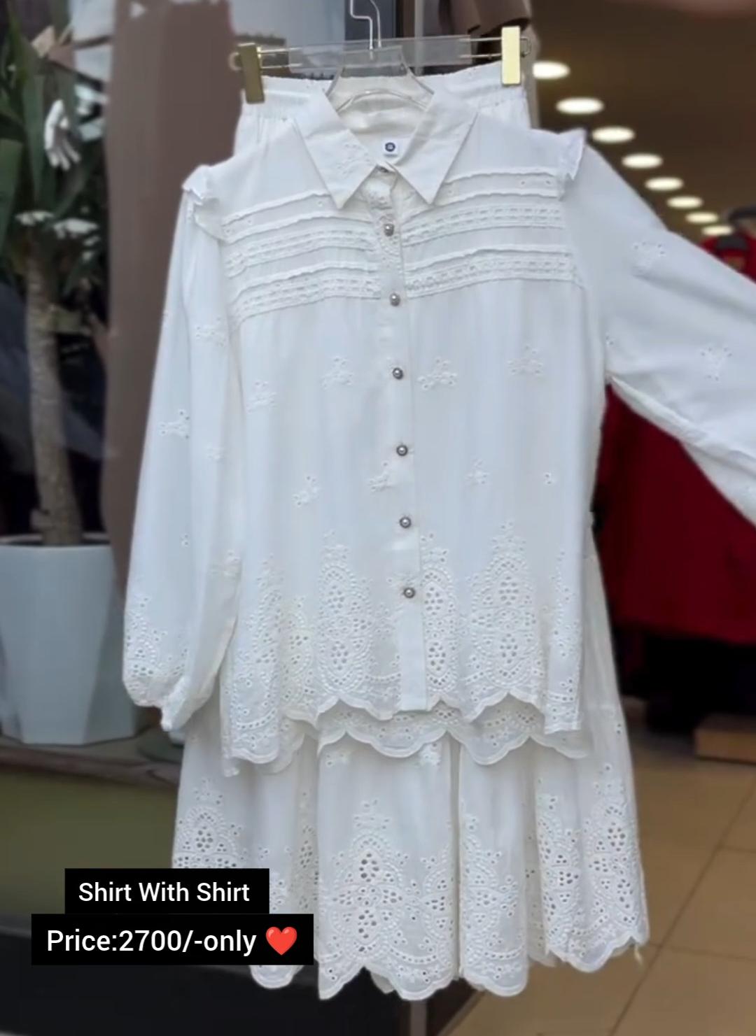 Beautiful Cotton Embroidery Shirt &amp; Skirt Set For Women