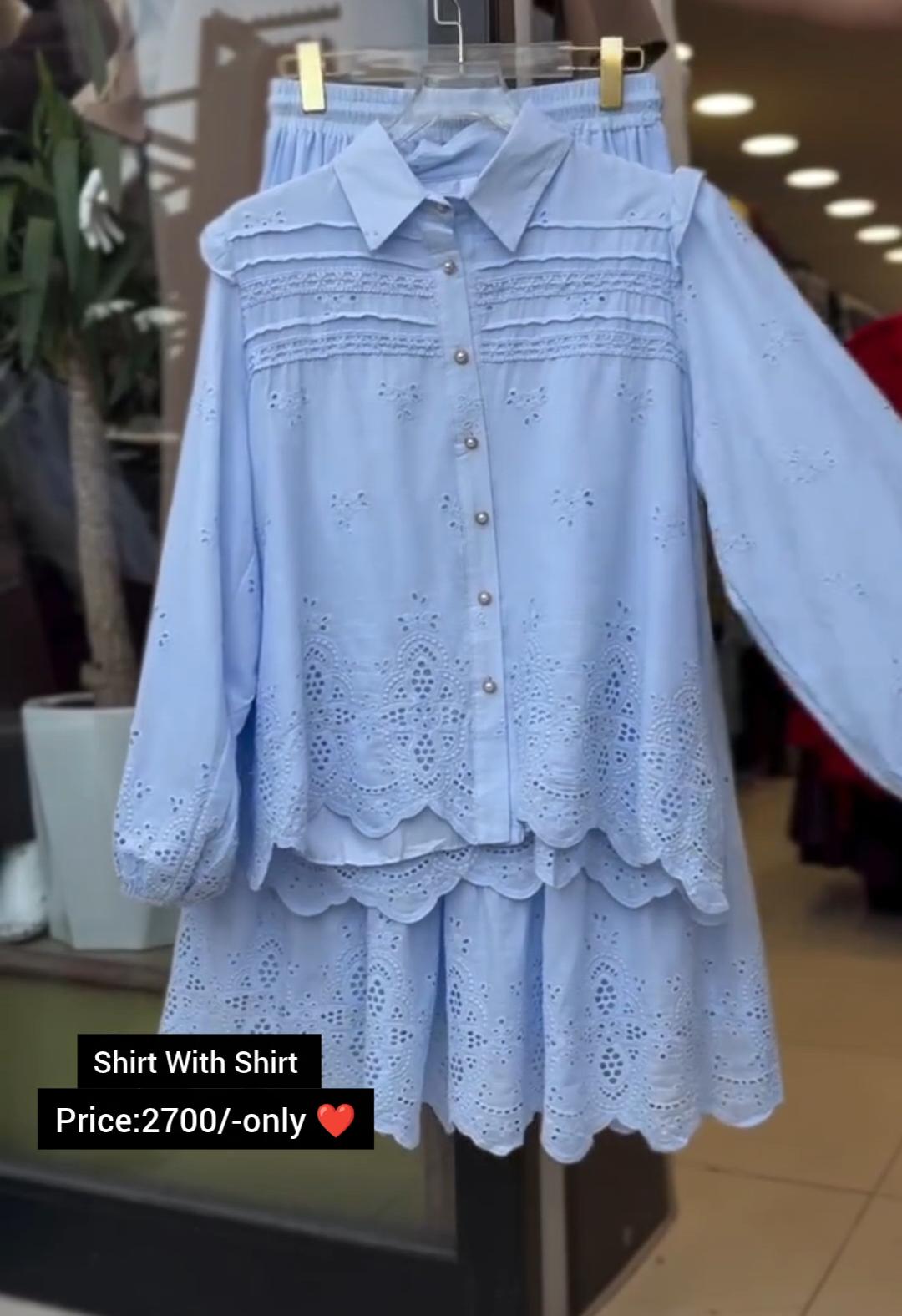 Beautiful Cotton Embroidery Shirt &amp; Skirt Set For Women