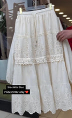 Beautiful Cotton Embroidery Shirt &amp; Skirt Set For Women