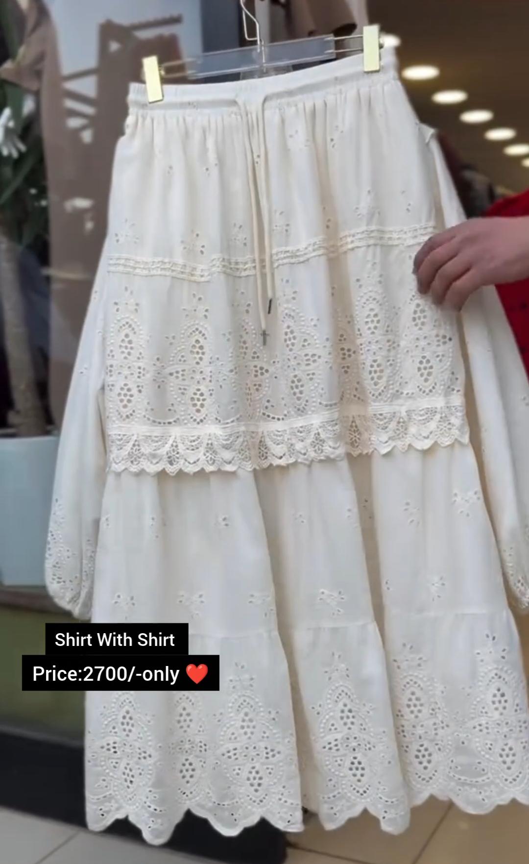 Beautiful Cotton Embroidery Shirt &amp; Skirt Set For Women