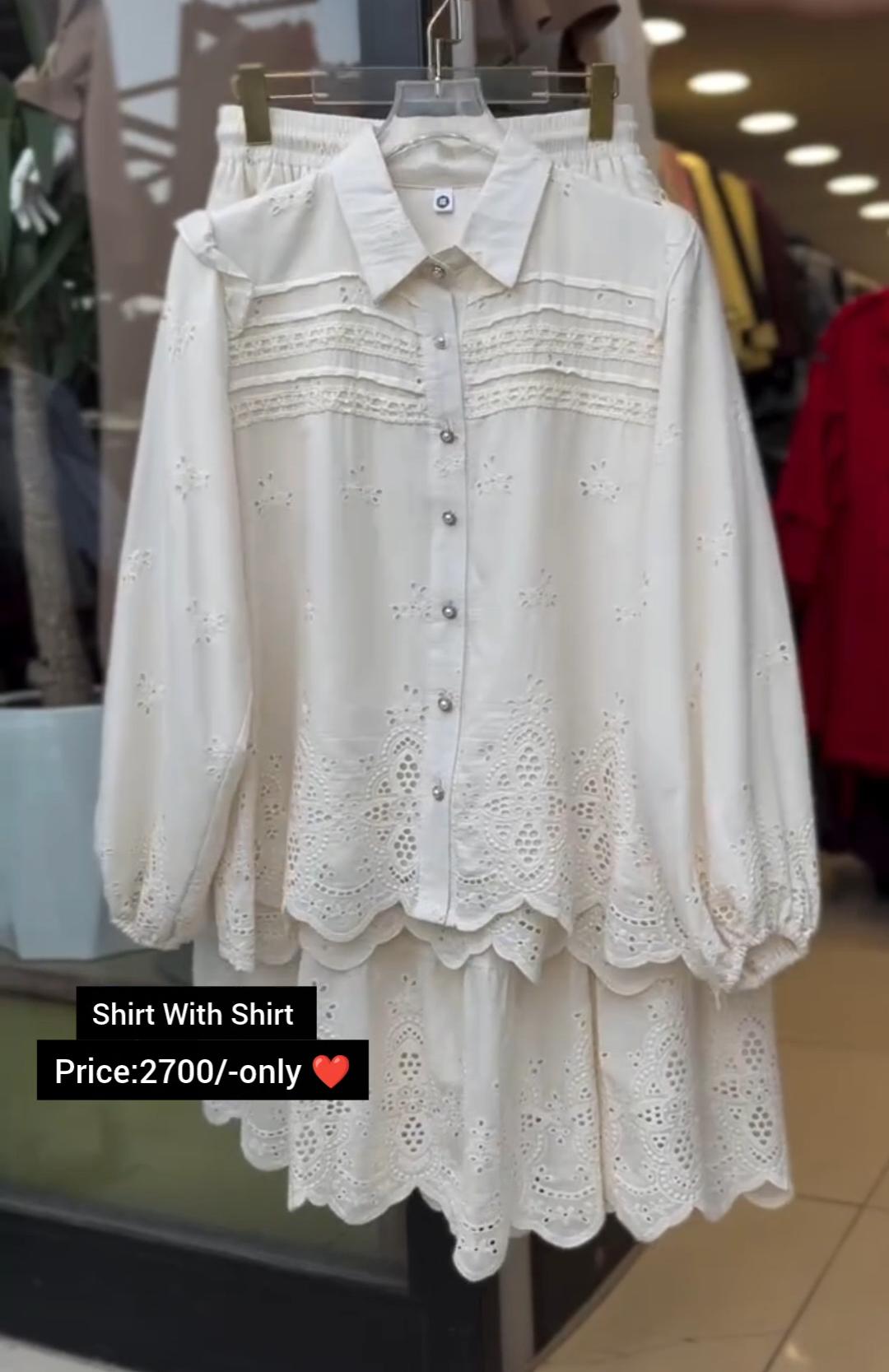 Beautiful Cotton Embroidery Shirt &amp; Skirt Set For Women