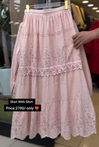 Beautiful Cotton Embroidery Shirt &amp; Skirt Set For Women