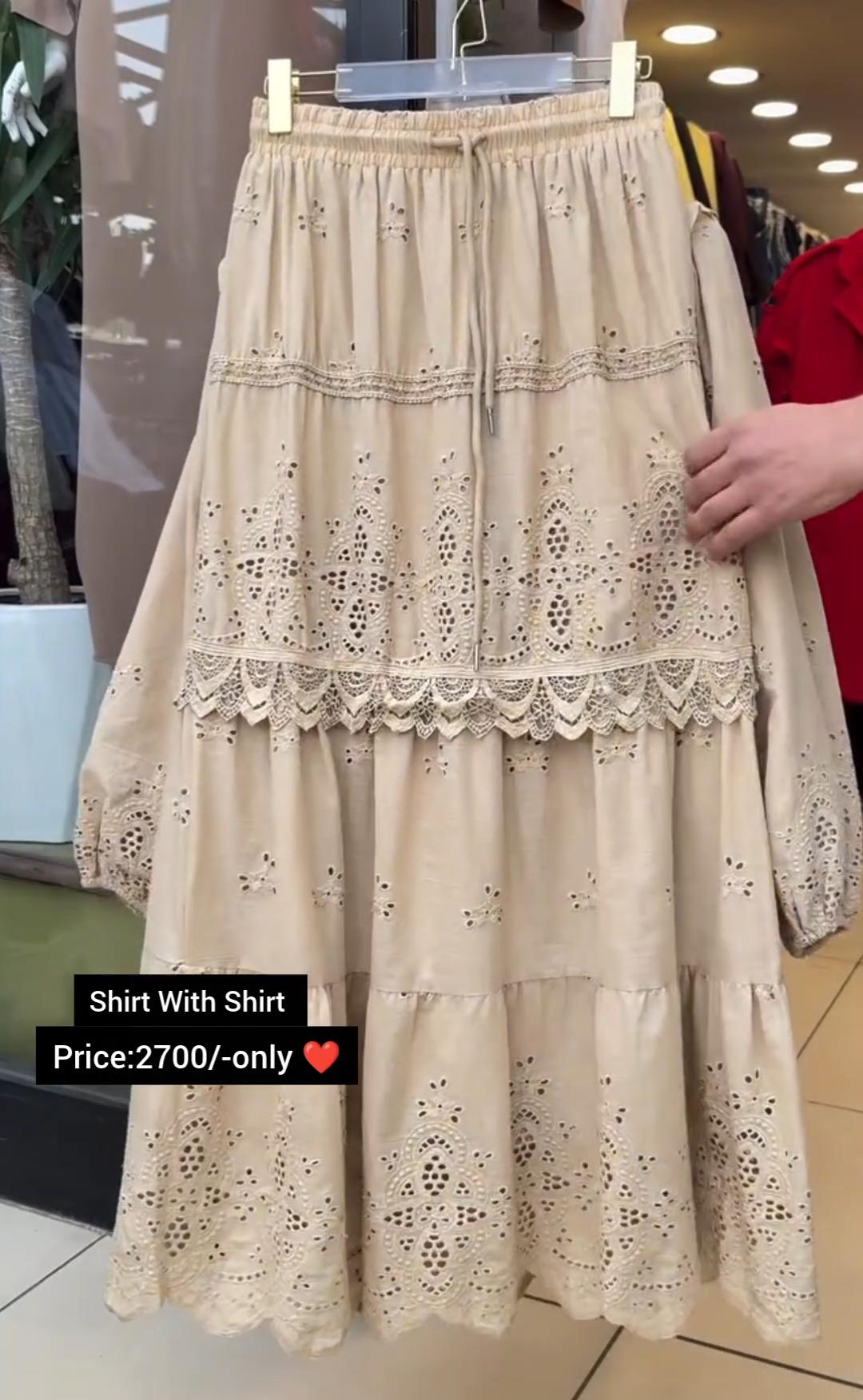 Beautiful Cotton Embroidery Shirt &amp; Skirt Set For Women