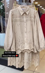 Beautiful Cotton Embroidery Shirt &amp; Skirt Set For Women