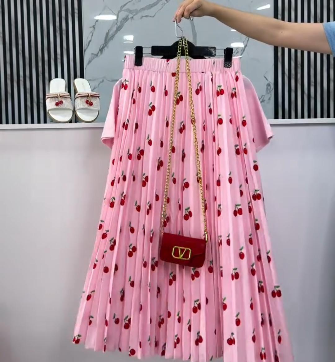 Cherry Print T-Shirt &amp; Skirt Set For Women BUY 1 GET 1 FREE