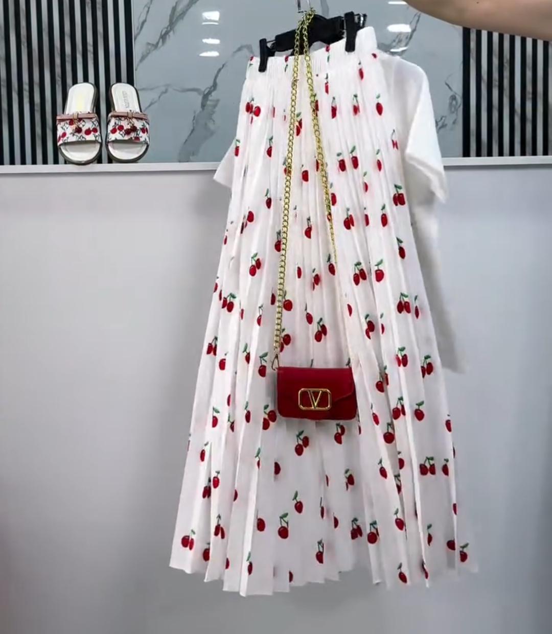 Cherry Print T-Shirt &amp; Skirt Set For Women BUY 1 GET 1 FREE