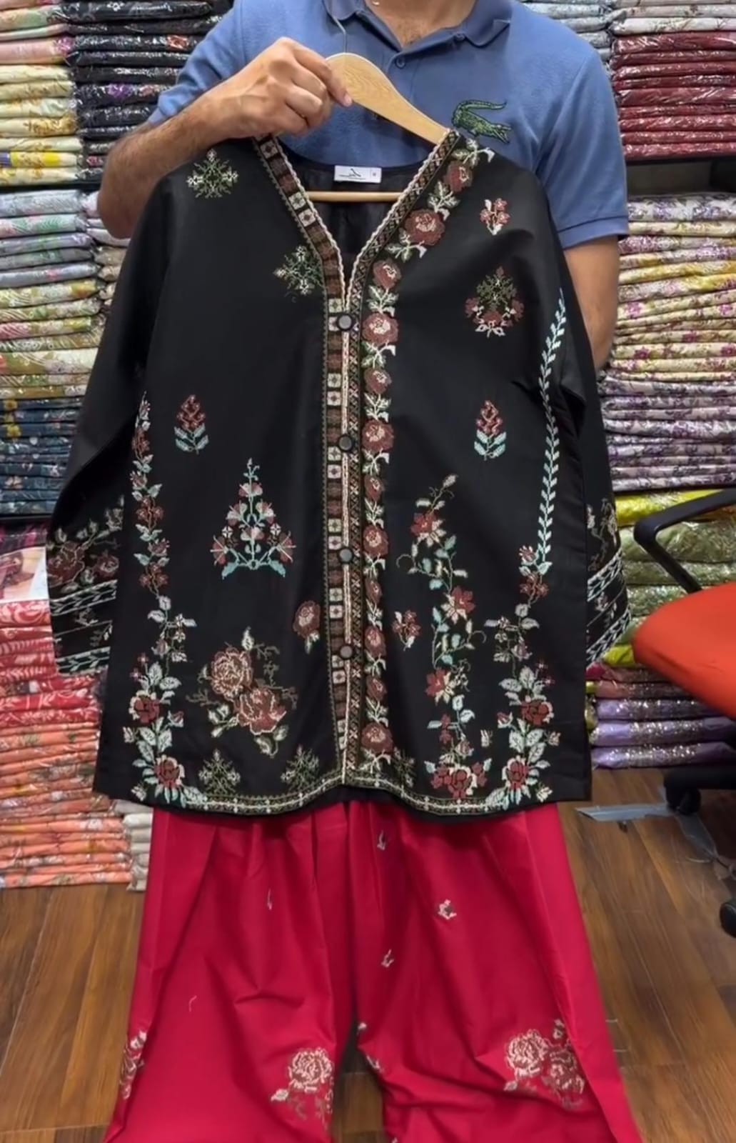 Embroidered 3-Piece Suit with Farshi Shalwar