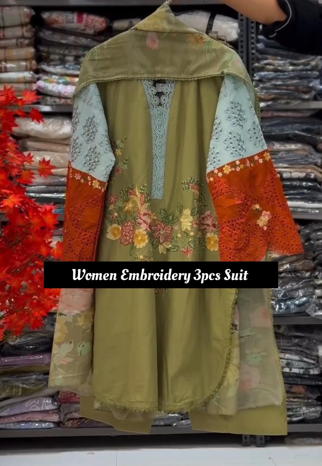 Women Embroidery 3 Piece Suit