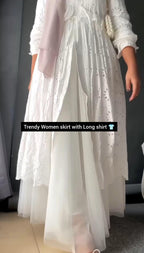 Trendy Summer Long Chikankari Shirt with Skirt