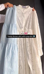 Trendy Summer Long Chikankari Shirt with Skirt