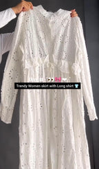 Trendy Summer Long Chikankari Shirt with Skirt