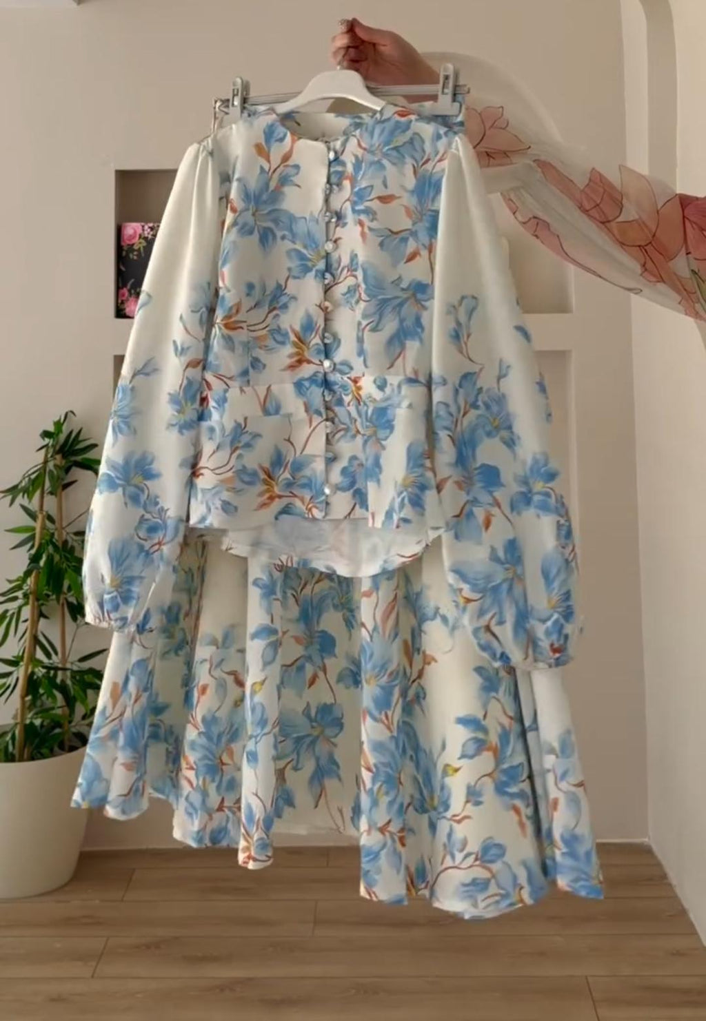 Elegant Floral Shirt  Skirt Set For Women