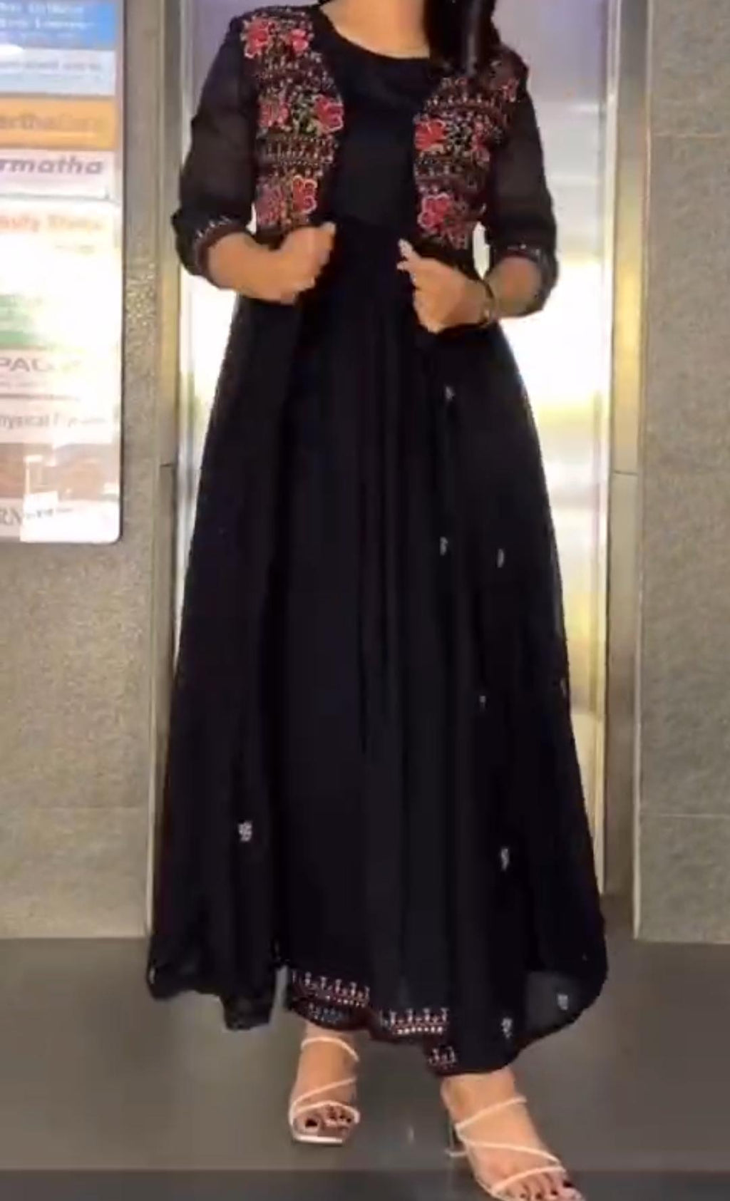 Women's Luxury 4-Piece Long Coat Frock Set