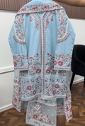 AFROOZE Embroidered Lawn Luxury Dress – Powder Blue