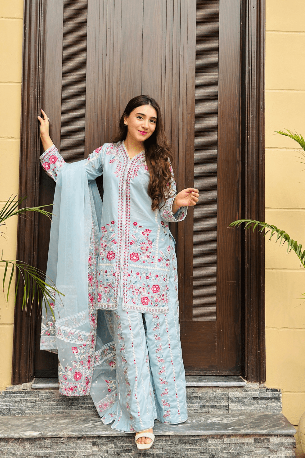 AFROOZE Embroidered Lawn Luxury Dress – Powder Blue