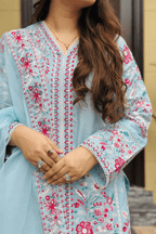 AFROOZE Embroidered Lawn Luxury Dress – Powder Blue