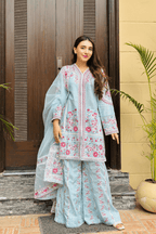 AFROOZE Embroidered Lawn Luxury Dress – Powder Blue