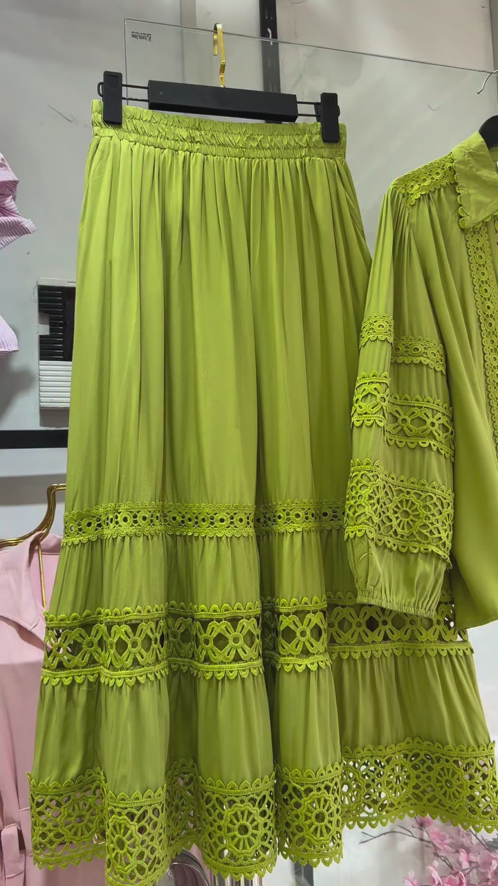 Trendy Shirt &amp; Skirt Set with Lace Work