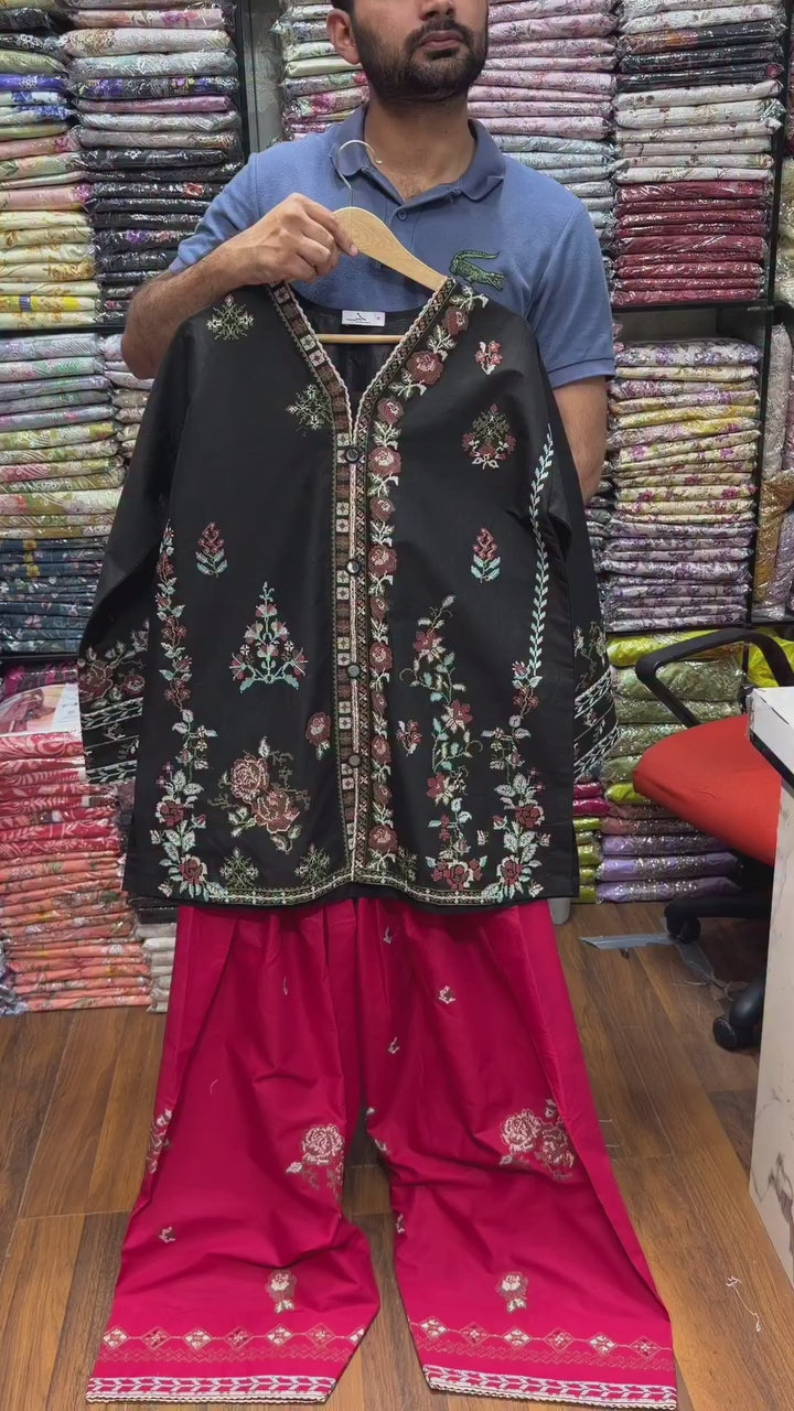 Embroidered 3-Piece Suit with Farshi Shalwar
